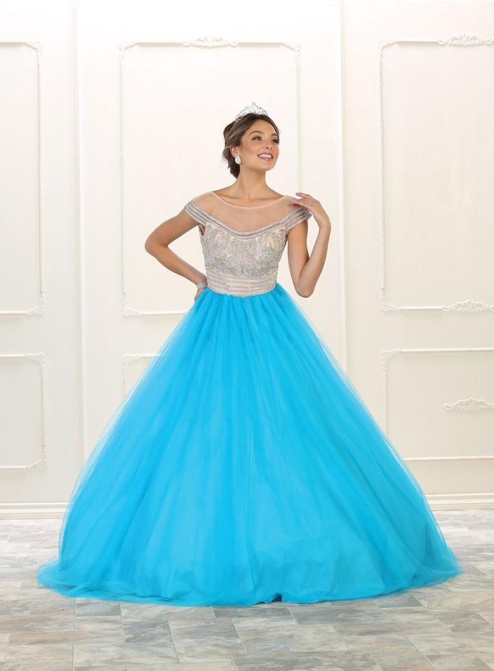 May Queen - Lk87 Cap Sleeve Crystal Embellished Ballgown