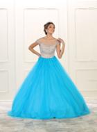 May Queen - Lk87 Cap Sleeve Crystal Embellished Ballgown