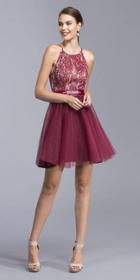 Aspeed - D136 Halter Cocktail Dress With Ribbon Sash Waistband