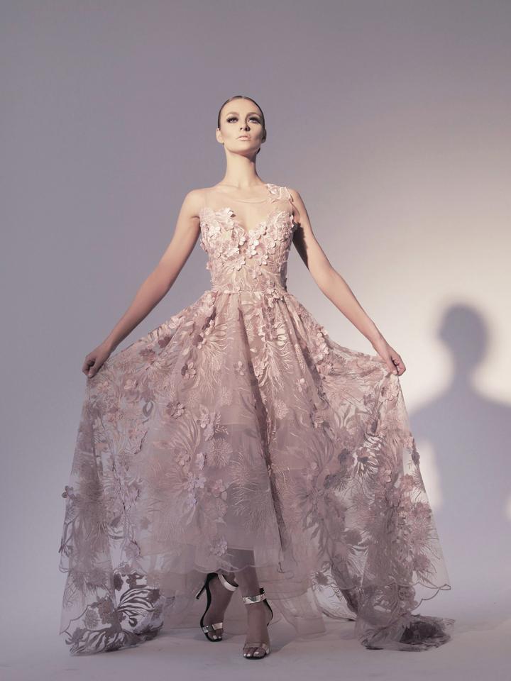 Nicole Bakti - 6780 Floral Applique High Low Evening Gown