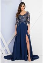 Terani Evening - 1723m4393 Laced Scoop Neck A-line Dress