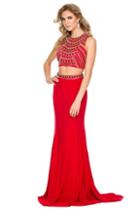 Sleeveless Beaded Two-piece Long Jersey Dress