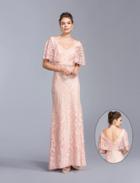 Aspeed - M2035 Lace Wide V-neck Mother Of Bride Dress