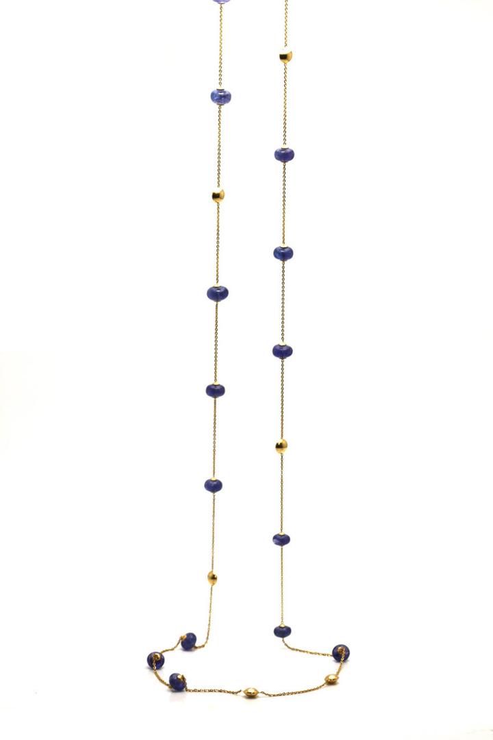 Tresor Collection - 18k Yellow Gold Long Lente Necklace With Blue Sapphire F5142bs