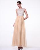 Cinderella Divine - Embellished Jewel Neck A-line Chiffon Gown