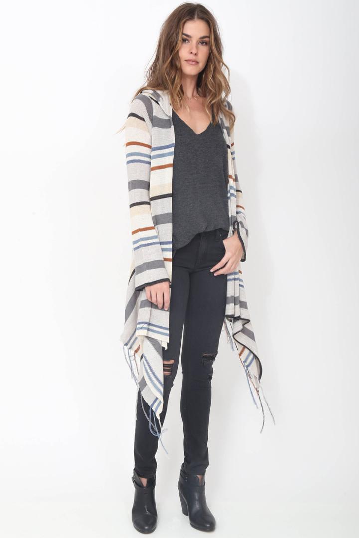 Goddis - Linsey Hooded Wrap W/ Fringe In Tibetan Blue