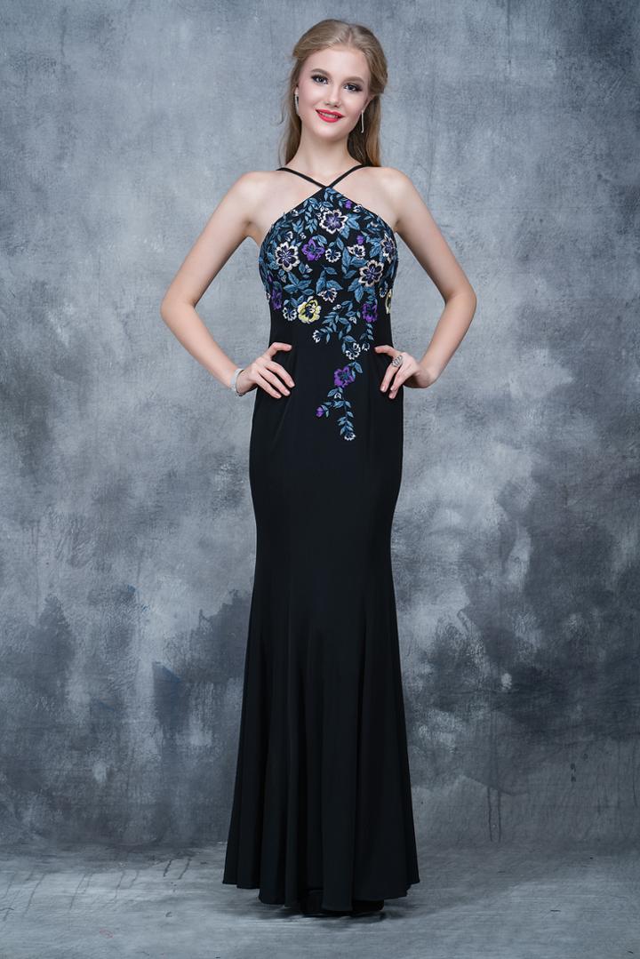 Nina Canacci - 2112 Halter Neck Floral Sheath Gown