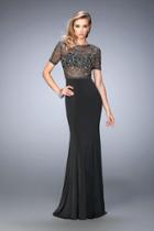 Gigi - 22647 Short Sleeves Embroidered Cutout Jersey Gown