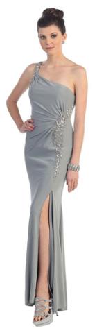 May Queen - Curve-flattering Jewel Embellished Asymmetrical Neck Dress Mq787