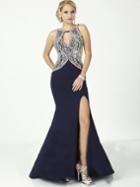 Tiffany Designs - Jeweled Slim Flare Long Dress With Keyhole And Open Back 16143