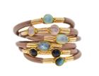 Mabel Chong - Brown Triple Leather Bracelet With Gems
