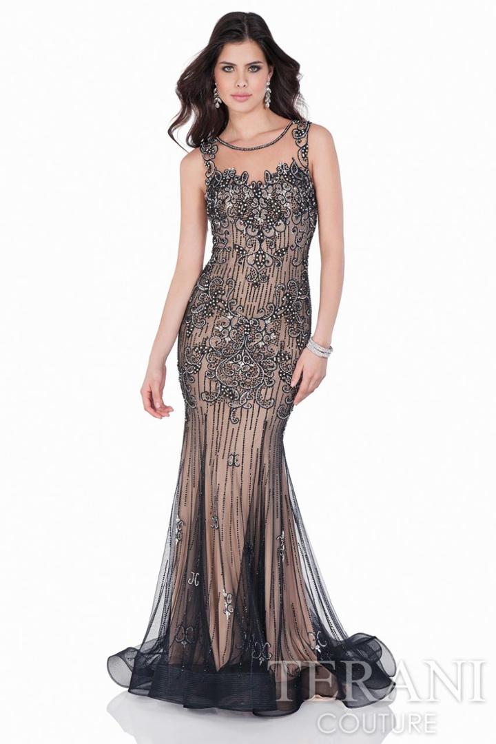 Terani Evening - Beautiful Bedazzled Illusion Neck Mermaid Gown 1622gl1981
