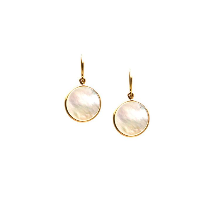 Tresor Collection - Mother Of Pearl Simple Round Dangle Earring In 18k Yellow Gold