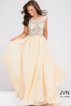 Jovani - Sheer Neckline Embellished Bodice Chiffon Dress Jvn37227