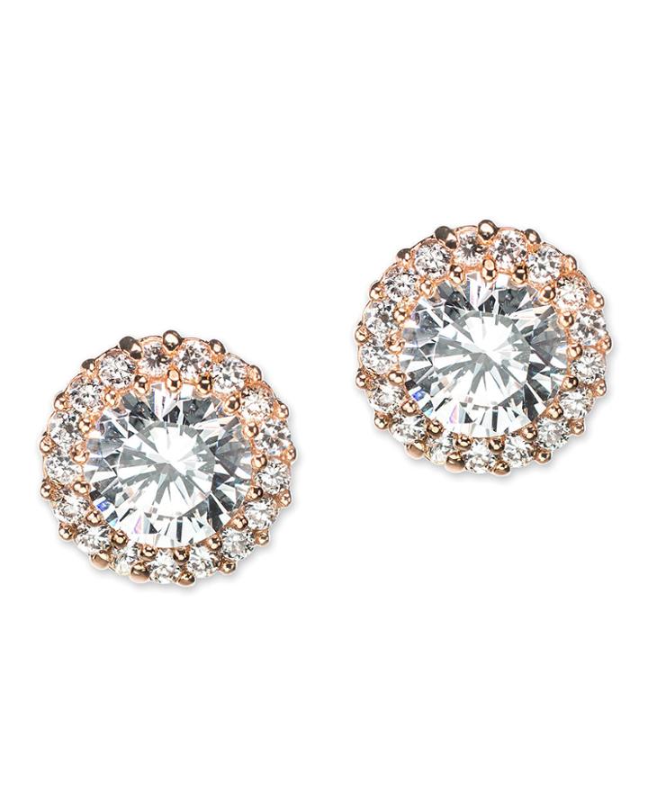 Cz By Kenneth Jay Lane - Classic Pave Round Pierced Rose Gold Plated Stud Earring
