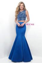 Blush - High Neck Satin Crepe Trumpet Dress 11321