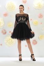 May Queen - Rq7471 Long Sleeved Lace Party Dress