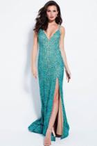 Jovani - 58433 V Neck Lace Embellished Fitted Prom Dress