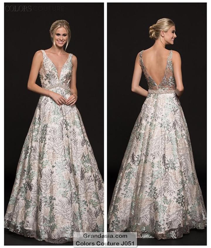 Colors Couture - J051 Sleeveless Ornate Lace A-line Gown