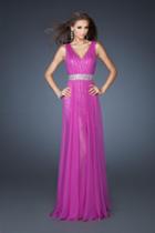 La Femme - 18865 Beaded Crystal V Neck Gown