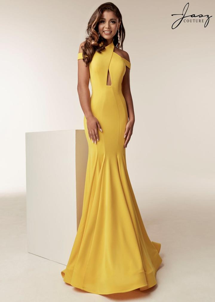 Jasz Couture - 6238 Crisscrossed Bodice High Neck Mermaid Gown