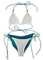 Leah Shlaer Swimwear - The Caviar Bikini Top In White Mesh/ Teal
