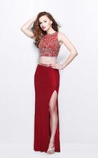 Primavera Couture - Two Piece Sequined Sleeveless Long Gown With Slit 1845