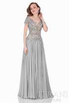 Terani Evening - Short Sleeved V-neck A-line Gown 1621m1716w