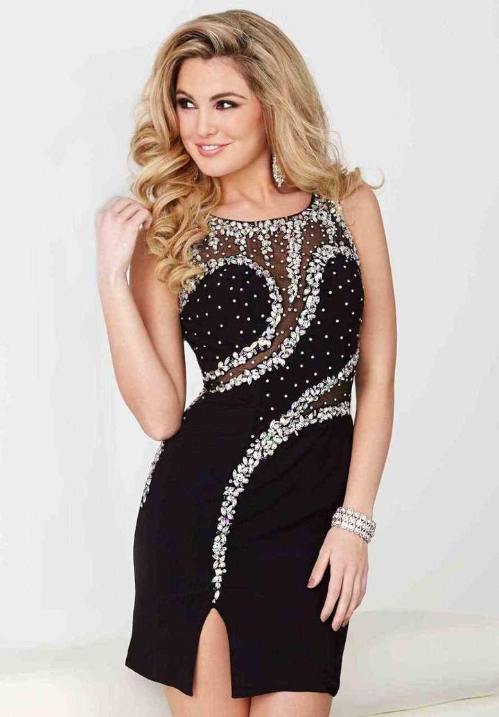 Hannah S - 27011 Asymmetrical Beaded Illusion Jersey Dress