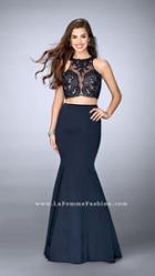 La Femme - Charming Lace Jewel Illusion Trumpet Evening Gown 24265