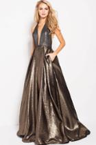 Jovani - 57237 Plunging Halter Metallic A-line Prom Gown