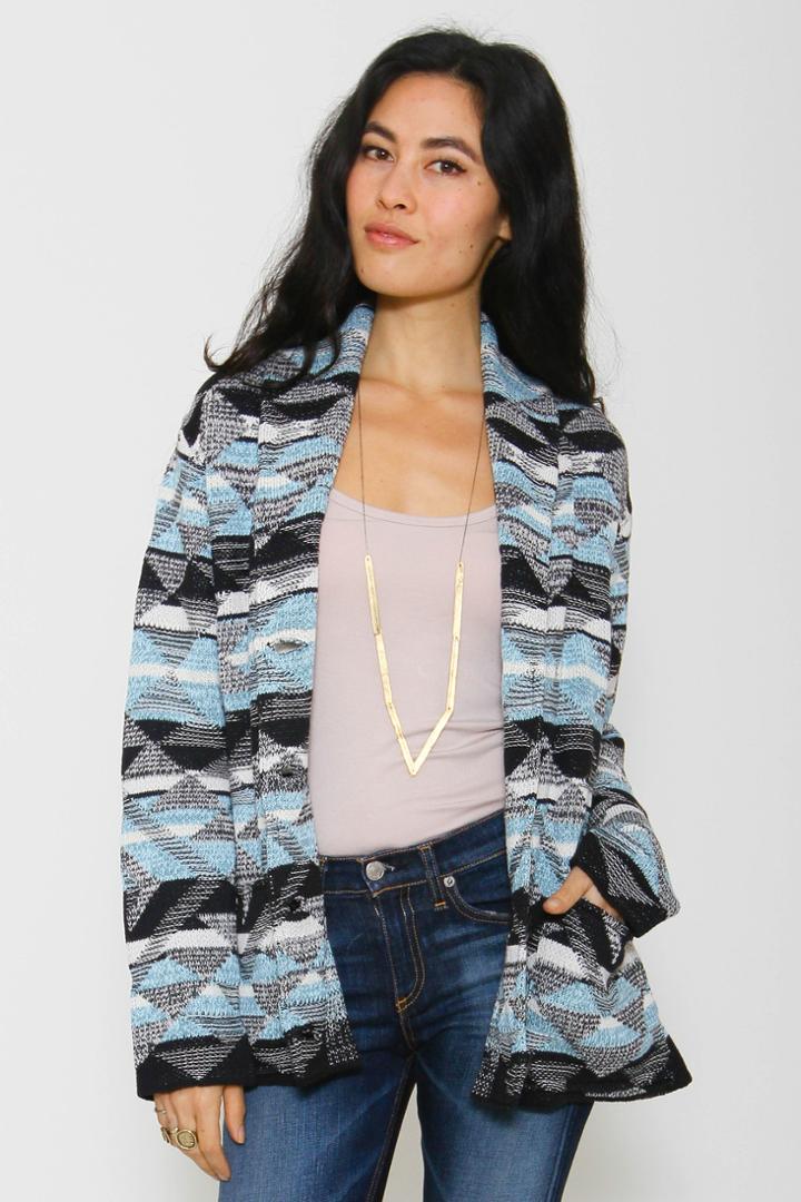 Goddis - West Tribal Boyfriend Cardigan In Midnight Moonshine