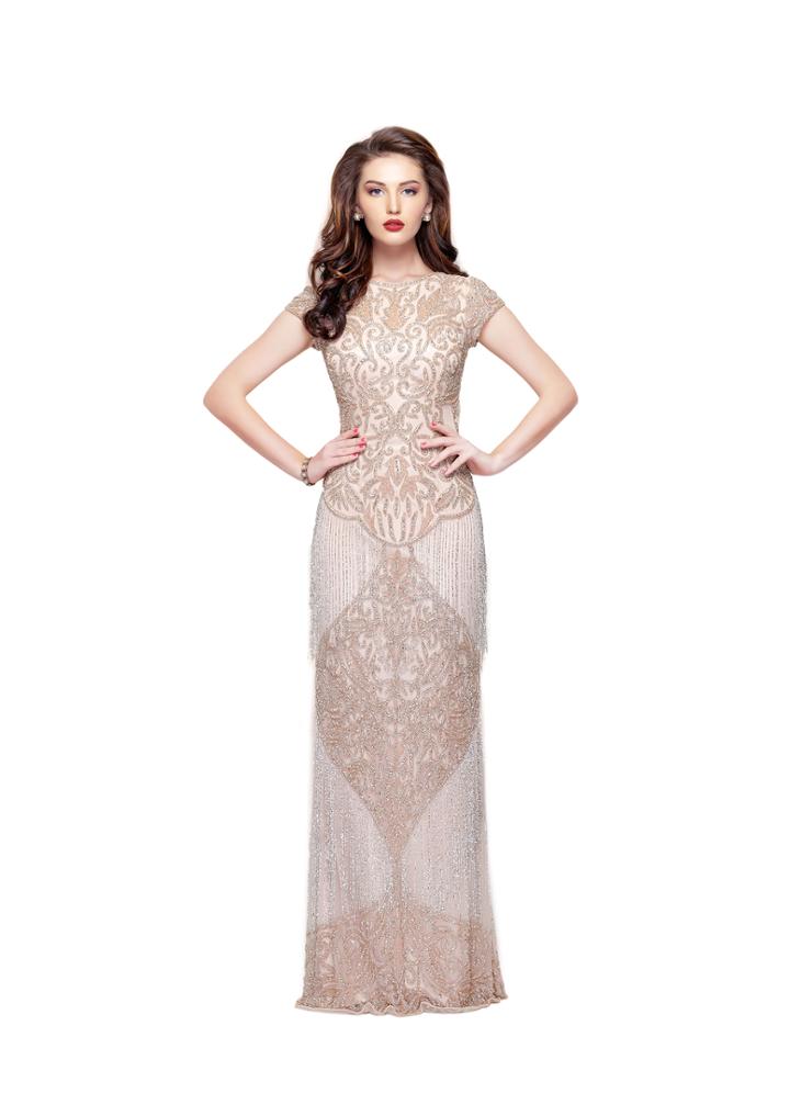 Primavera Couture - 1973 Lace Embellished Jewel Sheath Dress
