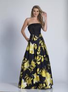 Dave & Johnny - A5793 Strapless Floral Pleated Evening Gown