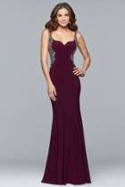 Faviana - S10096 Sultry Side Sheer Applique Evening Gown