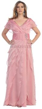 Ruffle Tiered Wide V Neck Long Dress