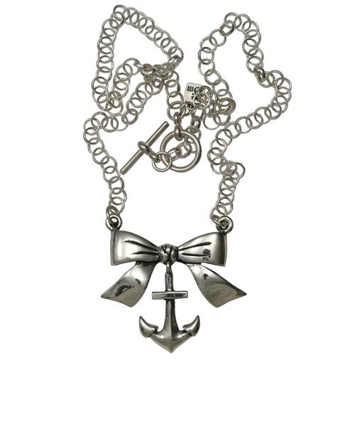 Femme Metale Jewelry - Bow With Dangle Anchor Necklace