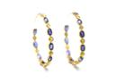 Tresor Collection - Rose Cut Champaign Diamond And Blue Sapphire Hoop Earrings In Yellow Gold