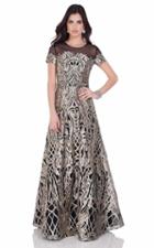 Terani Evening - Illusion Neckline Metallic Embroidered A-line Gown