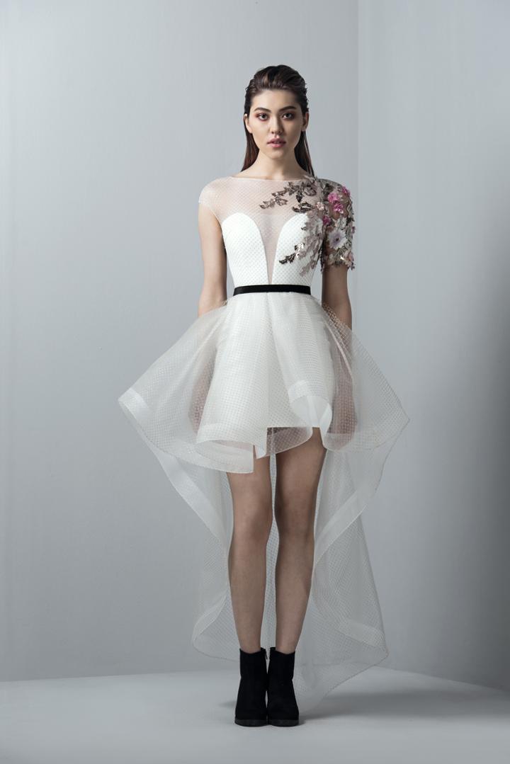 Saiid Kobeisy - 3353 Appliqued Illusion Lattice High Low Gown