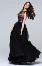 Tarik Ediz - Sheer Neckline Long Dress 50116