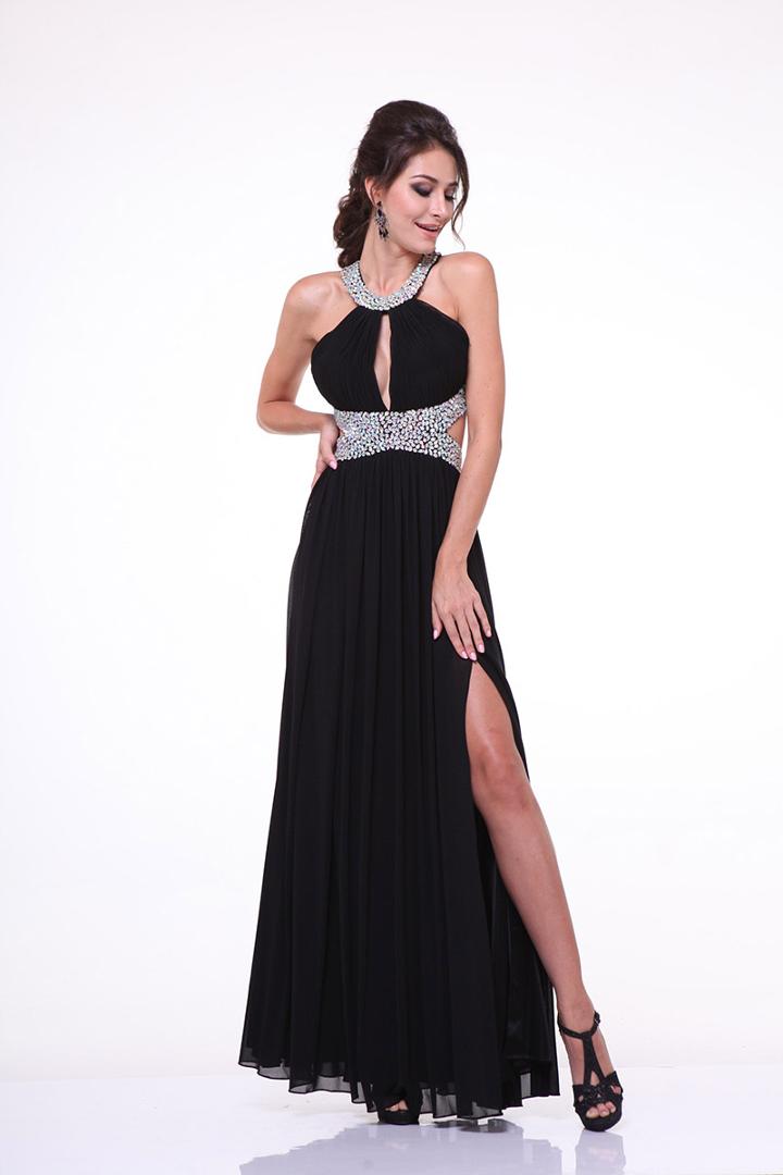 Cinderella Divine - Bejeweled Halter Ruched A-line Dress