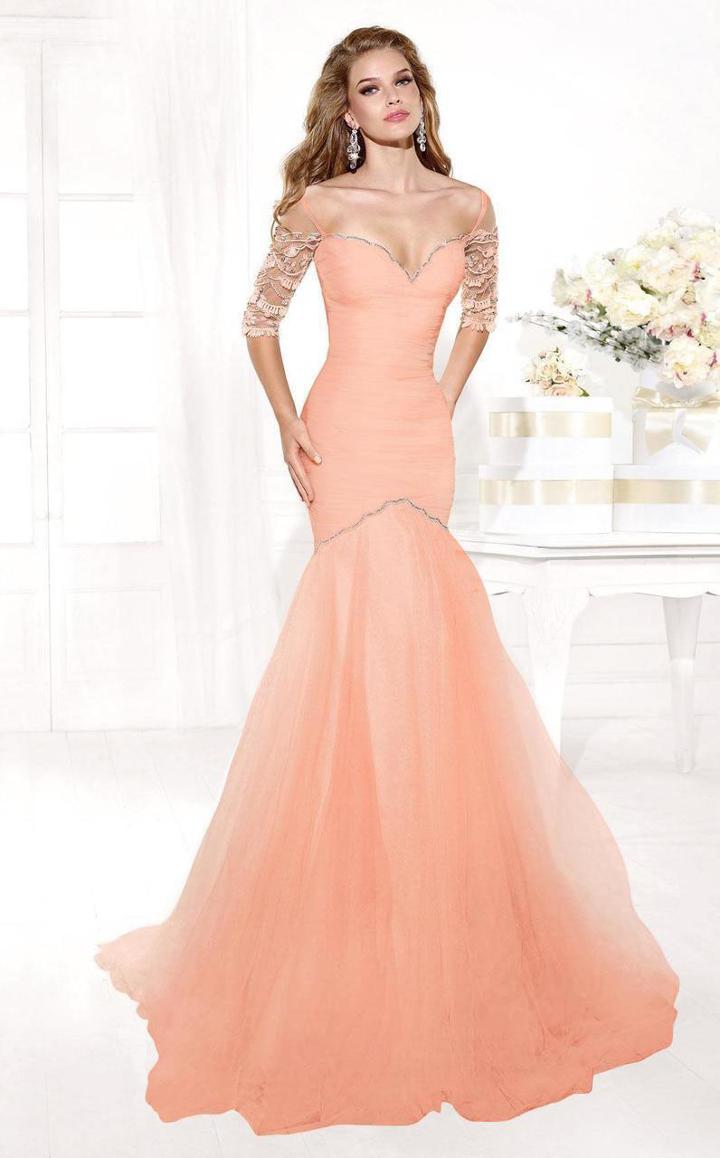 Tarik Ediz - Mte92372 Bejeweled Illusion Sleeve Fitted Trumpet Gown