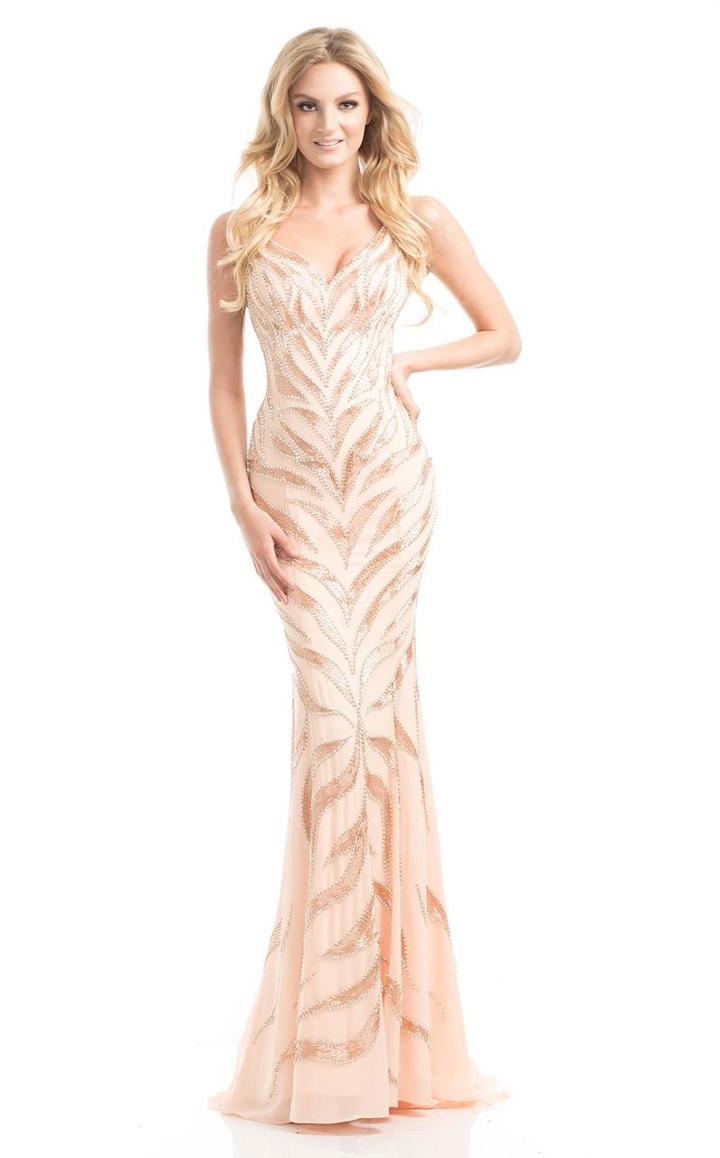 Johnathan Kayne - 7006 Bedazzled V-neck Mermaid Dress
