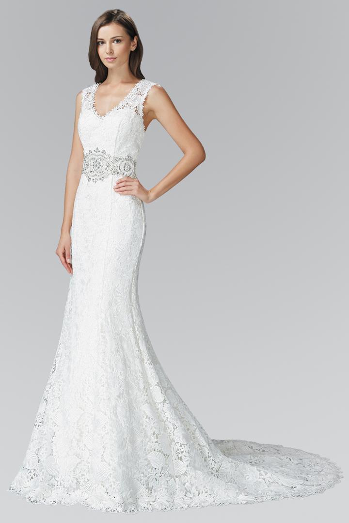 Elizabeth K - V-neckline With Open Back Lace Trumpet Gown Gl2078