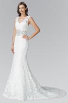 Elizabeth K - V-neckline With Open Back Lace Trumpet Gown Gl2078