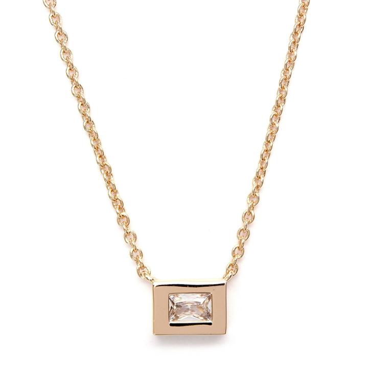 Rachael Ryen - Gold Baguette Necklace With White Topaz