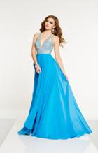 Panoply - 14887 Crystal Ornate Plunge Chiffon A-line Gown