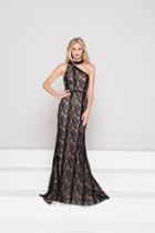 Glow By Colors - G795 Fitted High Neck Lace Evening Dress