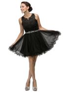 Dancing Queen - Sleeveless Lace Bodice And Tulle Skirt Short Prom Dress 9159
